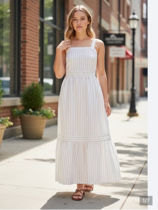LOFT Dresses & Skirts - NWT LOFT Shimmer Striped White and Light Gray Maxi Linen Blend Dress